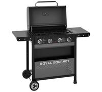4 Brûleurs Barbecue Gaz Royal Gourmet Gril à Gaz sur Chariot de Puissance 10 kW avec tables d¿appoint pliantes et panier de rangement , Adapté pour Jardin et Extérieur, Noir