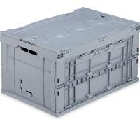 4 caisses de transport professionnelles, robustes, usage professionnel, avec couvercle, en plastique haut de gamme, qualité supérieure, 60 L, H x l x P : 32,5 x 58,5 x 39,5 cm, gris