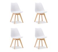 4 Chaises Blanche - Chaise Design en Plastique avec Pieds en Bois | Chaises de Salle à Manger Moderne