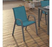4 Chaises De Jardin En Métal Et Textilène Bleu Canard Bleu