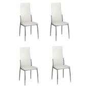 4 Chaises Salle à Manger Blanches en Cuir Synthétique avec Pieds Chrome | Design ergonomique, construction robuste, assise en cuir synthétique, pieds en chrome, capacité 110 kg par chaise