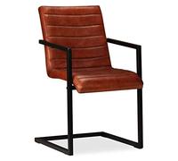 4 Chaises Salle à Manger Cuir Véritable Hnědé Design Rétro | Assise rembourrée, dossier épais, cadre acier, 110 kg par siège, assemblage facile, cuisine, salle à manger