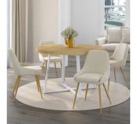 IDMarket - Lot de 4 chaises THALYA en Velours Beige avec accoudoirs | Avec pieds effet bois