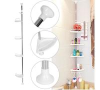 4 Couches Coin Etagère de Douche Télescopique 85-305cm Etagère Salle de Bain Etagère de Rangement Hauteur Réglable