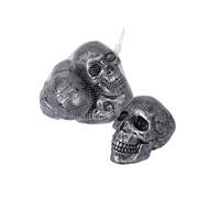 P’TIT Clown - 23627 - Mini Crânes Métalliques - Lot de 4 Têtes de Mort Décoratives - Décoration Halloween, Déco Maison Hantée, Horreur - Plastique - 12 cm - Gris