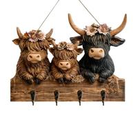 - 4 crochets en bois rustique motif vache - Organisateur décoratif - Accessoire d'entrée monté pour chapeau, serviette, manteau, sac, sac à dos, sac à main, salle de bain, maison, salon