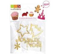 4 Accessoires de Noël Dorés en Papier - Déco Gâteau Bûche - Décorations Or Sapin, Etoile pour Bûches - 5009, Gold, Doré