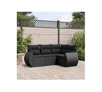 vidaXL Ensemble de salon de jardin 4 pièces avec coussins noir poly rotin