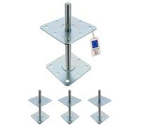 4 embases pied de poteau réglables - Platines 130x130mm - Filetage M20 - Acier galvanisé - Ht 250 mm - Fabriqué en Europe