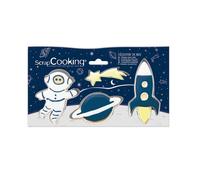 ScrapCooking - 4 Emporte-Pièces Espace - Découpoirs à Biscuits en Inox - Astronaute, Étoile filante, Fusée, Planète - Moules Petits Gâteaux - Accessoires Pâtisserie Anniversaire Déco - 2084