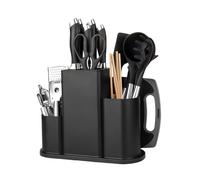 4 en 1 Bloc Couteaux Vides Carré, Bloc à Couteaux Cuisine Sans Couteaux, Porte Couteau Universel avec Fentes de Ustensiles, Support Couteaux de Cuisine, Bloc Rangement pour Couteaux de Cuisine (Noir)