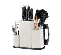 4 en 1 Bloc Couteaux Vides Carré, Bloc à Couteaux Cuisine Sans Couteaux, Porte Couteau Universel avec Fentes de Ustensiles, Support Couteaux de Cuisine, Bloc Rangement pour Couteaux de Cuisine (Blanc)