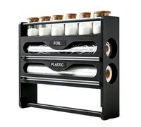 4 en 1 Derouleur Film Alimentaire: Distributeur Papier Aluminium Et Film, Rangement Papier Alu Et Film Alimentaire avec étagère à épices Et Dérouleur Essuie Tout pour Cuisine Placard Frigo