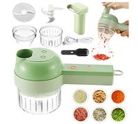 4 en 1 Ensemble de Trancheuse à Légumes Électrique Outil Coupe Légumes Légumes en Spiraliseur Portable Coupe-Fruits Multifonctions avec Récipient et Brosse de Nettoyage Chargement USB