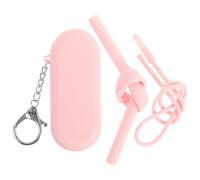 4 ensembles Kit de Pailles Réutilisables en Silicone Rose étui | Format Pliable, Porte-Clés et Outil de Nettoyage, pour École, Voyage Extérieur, Café