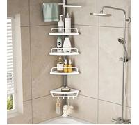 4 Etagère télescopique de douche pour salle de bain,Hauteur Réglable 105-310cm,ABS,Blanc