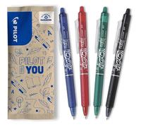 4 FriXion Ball Clicker - Encre Gel Effaçable - Stylo Roller Rechargeable, Rétractable et Ergonomique - Noir, Bleu, Rouge & Vert