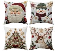 4 Housses Coussin Noël 18x18 Pouces pour lin 4 Housses Coussin | Motifs Père Noël, bonhomme de neige, sapin; tissu pour lin naturel; taille standard 18x18 pouces; pour idéal salon
