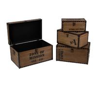 Atmosphera - 4 Malles vintages design bois Factory - Marron - Factory