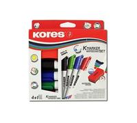 4 Marqueurs Effaçables A Sec - Pointe Ogive - 1 Eponge Pour Tableau Blanc -