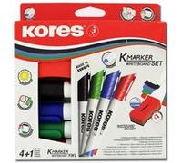 Kores – Marqueurs tableau blanc K-Marker XW1, pointe ronde, effaçable à sec, 4 coloris + effaceur