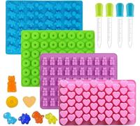 4 moules en forme d'ourson en silicone, moules en silicone pour bonbons, moules en silicone pour chocolat, moule en silicone en forme de cœur, moules en silicone pour bonbons avec 4 pipettes pour