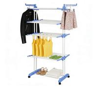 4 Niveaux Séchoir à Linge Tour Pliable avec Roulettes Grande Capacité Portable Drying Rack pour Balcon Extérieur Intérieur Bleu