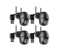 4 Pack 2K+ 5MP WLAN Caméra de surveillance avec audio pour l'extérieur, 2,4/5GHz WiFi, détection de personnes/véhicules/animaux, vision nocturne, noir, 64GB