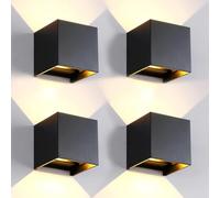 4 Pack Applique Murale Exterieur Interieur Lumière Réglable 3 Couleurs LED Lampe murale extérieures IP65 Étanche Moderne Noir 15W Applique carrée aluminium Réglage de l'angle d'éclairage 11CM, balcon