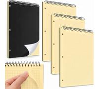 4 Pack Graph Spiral Notebook, Black & Yellow, 8.5 x 11 Inch, 40 Sheets/pad | 21,6 x 27,9 cm Quadruled 3 trous perforés pour classeurs, Quadri-ligné, Top Spiral, pour mathématiques et sciences de