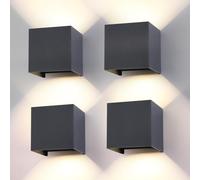 4 Pack LED 15W Applique Murale Exterieur Interieur Lumière Réglable 3 Couleurs IP65 Étanche Lampe murale extérieures Moderne Applique carrée aluminium Réglage de l'angle d'éclairage 11CM Anthracite