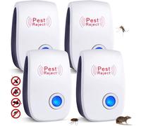 4 Pack Répulsif Ultrasonique Antiparasitaire Insectifuge Intérieur Electronic Ultrasonic Pest Repeller pour Rongeurs Insectes Répulsif Ultrason Souris, Rats, Moustiques, Cafards, Araignées