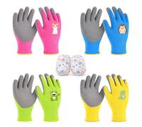 4 paires gants jardinage enfant 5-7 ans+1 paire de manchons，gants de jardinage enfant，Motifs animaliers mignons gant de jardinage enfant（ bleu，Vert,jaune et rose），vergers, activités de plein air