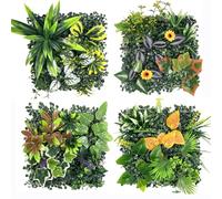4 Panneaux Murs de Plantes Artificielles,Panneau Végétal Synthétique | 25 * 25cm Décoration Murale en Gazon Synthétique, Mur Végétal Artificiel, pour Décoration Intérieure Extérieure