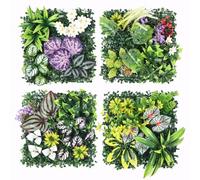 4 Panneaux Murs de Plantes Artificielles,Panneau Végétal Synthétique | 25 * 25cm Décoration Murale en Gazon Synthétique, Mur Végétal Artificiel, pour Décoration Intérieure Extérieure(Style B)