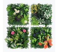 4 Panneaux Murs de Plantes Artificielles,Panneau Végétal Synthétique | 25 * 25cm Décoration Murale en Gazon Synthétique, Mur Végétal Artificiel, pour Décoration Intérieure Extérieure(Style C)