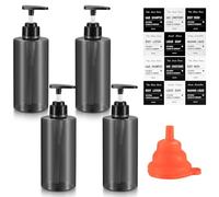 4 Pcs 500ML Distributeur de Savon Liquide de Cuisine, Flacon Pompe Vide 500ml, Distributeur Shampoing et Gel Douche, Distributeur Liquide Vaisselle pour Savon Lotion, avec étiquette, Entonnoir