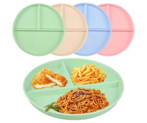 4 Pcs Assiette Compartiment Adulte, 22,5 cm Assiette Plate 3 Compartiments, Assiette Regime Minceur à Collation, Assiettes Divisées