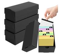 4 Pcs Boîtes À Fiches A8, Capacité 980 feuilles, pour 52×74mm Fiche Bristol, Boîte D'index Noir pour Flash Cards, Notes D’apprentissage, Recettes, Organisation et Révision À La Maison École Bureau