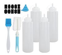 4 Pcs Bouteille Sauce 1000ml, 32oz Flacon Sauce, Plastique Squeeze Bottle, Réutilisable Bouteille à Sauce avec 1 Brosse de Nettoyage et 1 Autocollants?pour Ketchup Sauces BBQ Huile D'Olive
