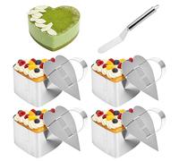 4 Pcs Cercle a Patisserie avec Couvercles, Cercle à Pâtisserie en Acier Inoxydable, Moule Tartelette pour Desserts, Mousses, gâteaux et pâtisseries, Accessoires inclus (Forme cœur, 7,8 x 7,2 x 4 cm)