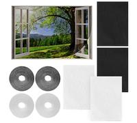 4 Pcs Filet Anti Moustique, Découpable Auto-AdhéSif Moustiquaire FenêTre sans PerçAge avec Quatre Bandes AdhéSives Blanc + Noir, 130 * 150cm