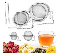 4 Pcs Infuseur Thé Tasses à Thés Acier Inox, Filtre à Thé en Métal, 5 cm/7 cm Boule à The Passoire à Thé en Acier Inoxydable pour Filtre Theiere Verre Mug Tasse, avec Chaîne + 1 paire de pinces