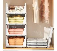 4 PCS Organisateur Empilable Tiroir, Vetement Armoire Empilable Tiroir Coulissant, Rangement Vetement pour Placard, Cuisine, Salle de Bain, Chambre à Coucher (Blanc, Lot de 4, 33.5*43*72 cm)