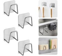 4 PCS Porte-Éponge Autocollant en Acier Inoxydable 5 5 3.2cm Porte Eponge Cuisine Evier Crochet Autocollant Adhesif Noir Support Ep
