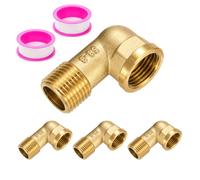 4 Pcs Raccord Coudé en Laiton 1/2", Raccords Coudés en Laiton DN15 | Raccord filetés mâle/femelle 1/2" (filetage femelle 19,5 mm x filetage mâle 20,3 mm), pour eau potable, avec 2 colliers