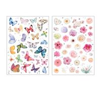 4 Pcs Stickers Fleurs et Papillons, Stickers Scrapbooking, Autocollants Décoratifs pour Scrapbooking et DIY, Gommettes Fleurs Colorées pour Carnet, Journal et Enfants, Thème Printemps et Nature