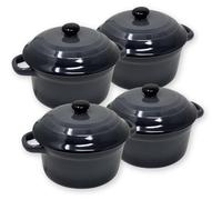 4 petits plats à gratin avec couvercle | Mini-plats à gratin en céramique 200 ml | Plats ronds Ø 10 x 5 cm | Petit plat à gratin | Couleur : anthracite, lot de 4