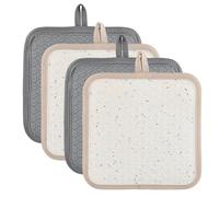 4 Pièce Maniques Cuisine 2 in 1, 20 × 20 × 0.3 cm manique silicone avec sac en coton épais Résistant à la température : -40 °C à 230 °C pour cuisson et pâtisserie, Gris et beige