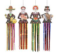 4 pièces/1 pièce Décoration suspendue de squelette coloré, multiples designs de franges de squelette - Décoration suspendue de squelette du Jour des Morts - Bannière du Jour des Morts mexicain, convie